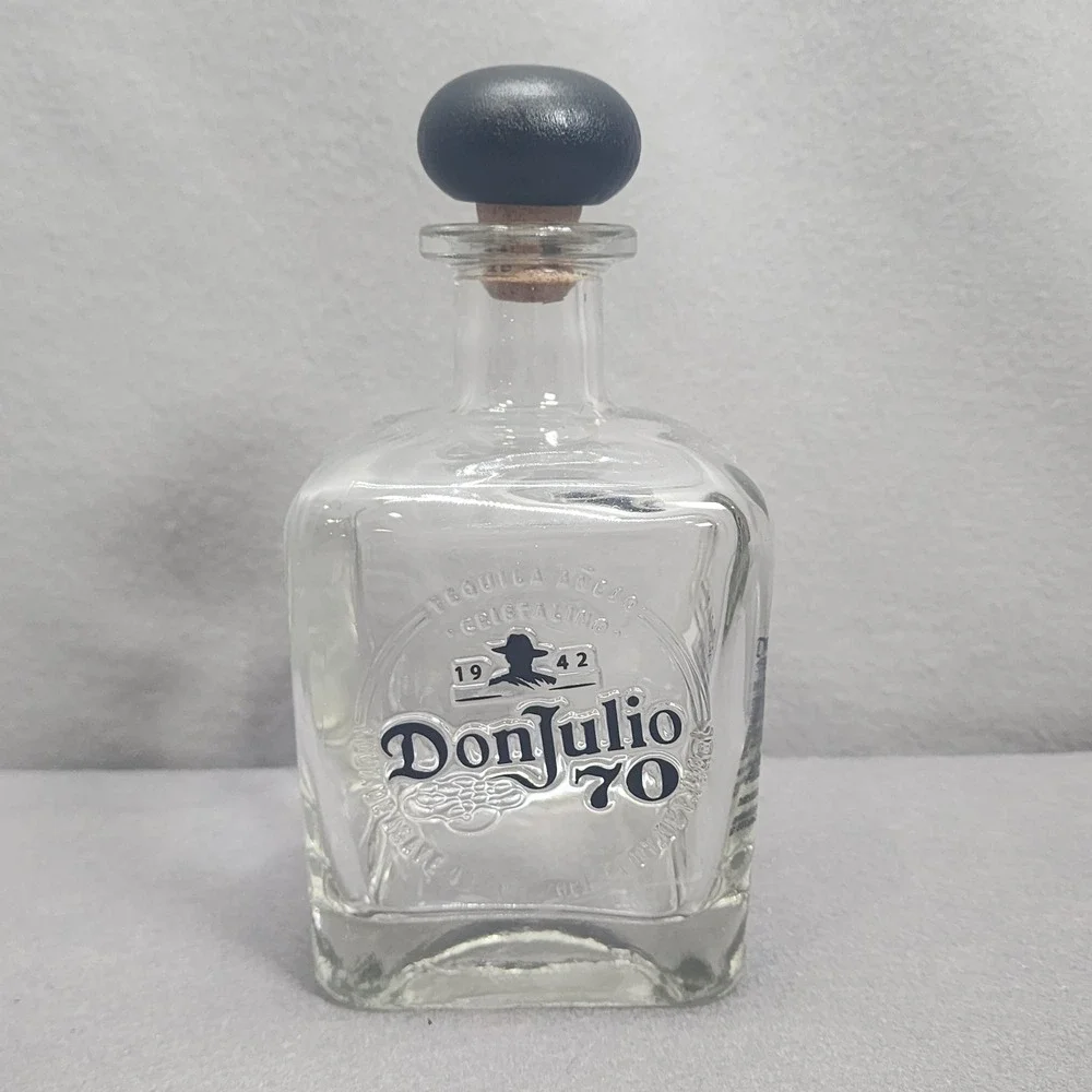 Don Julio 70 Cristalino Tequila Bottle Clear Glass‎ Empty 750mL with Cork 7.5in